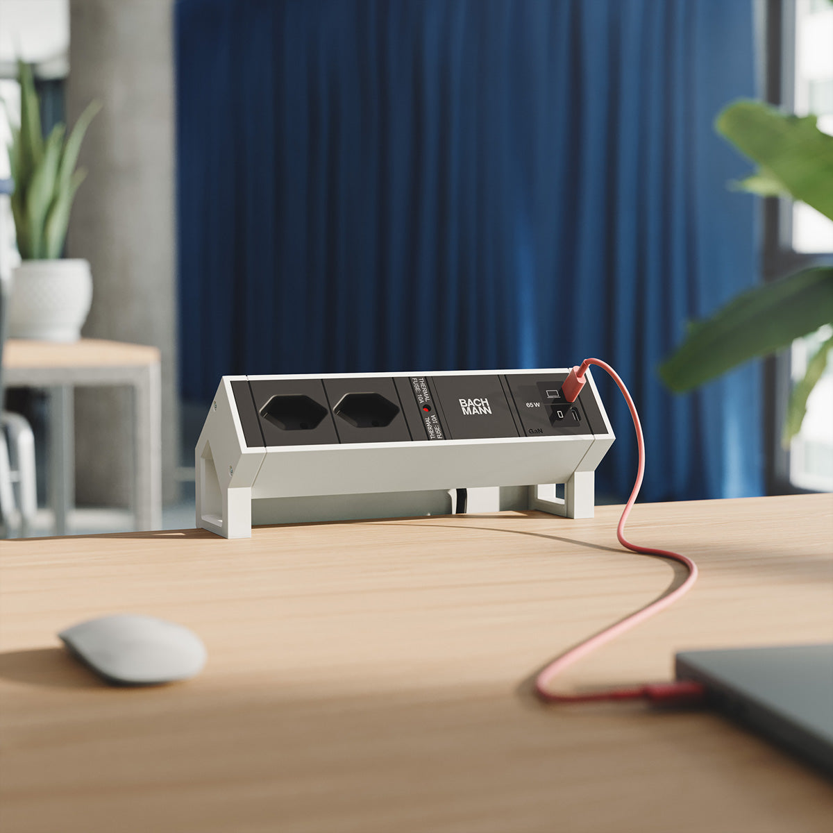 Bachmann DESK2 Tischsteckdosenleiste, 2×T13, 2×USB-C 65 W, 0,2 m – weiss