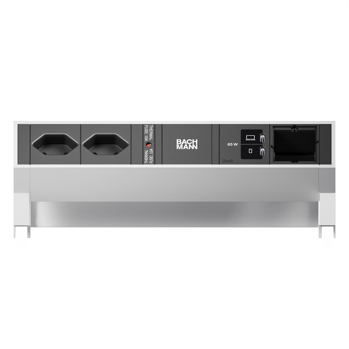 Bachmann DESK2 Tischsteckdosenleiste, 2×T13 90°, 2×USB-C PD 65 W, 0,2 m – Silberfarben