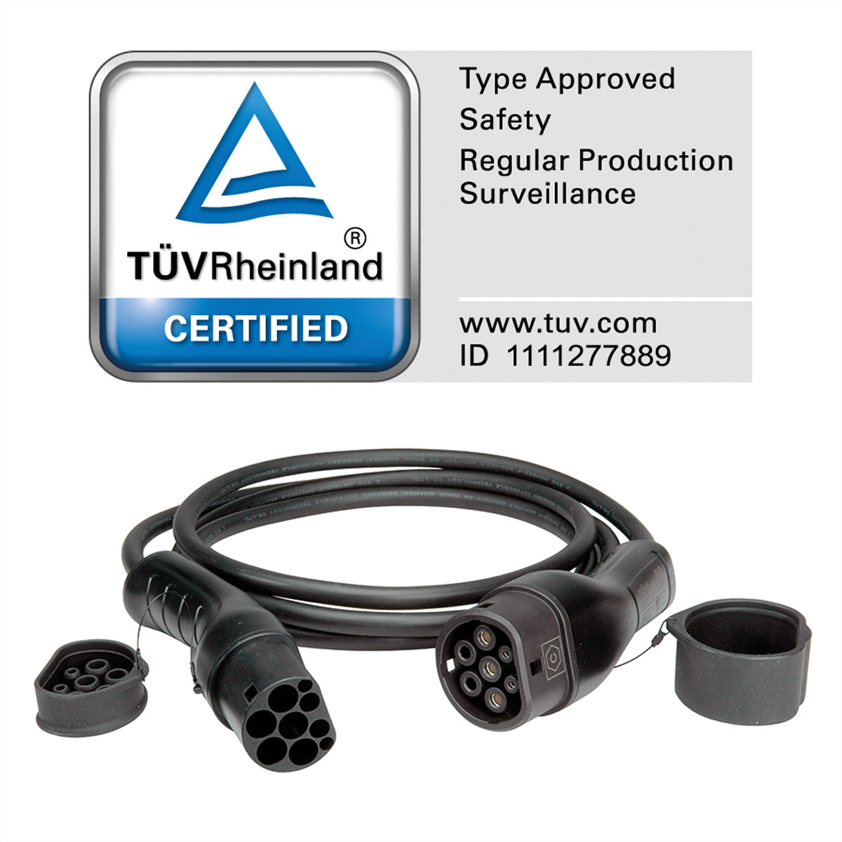 ROLINE E-Auto Ladekabel – Typ 2–Typ 2, 3 m, 1-phasig 32 A/250 V (7,4 kW), IP54/IP65, Schwarz