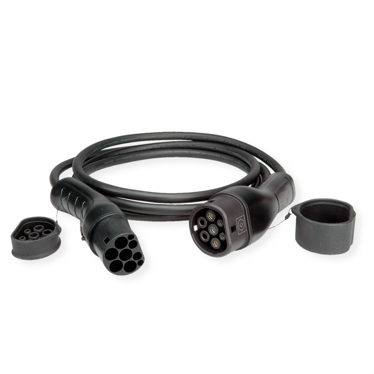 ROLINE E-Auto Ladekabel – Typ 2–Typ 2, 5 m, 3-phasig, 32 A, 22 kW, IP54/IP65, schwarz