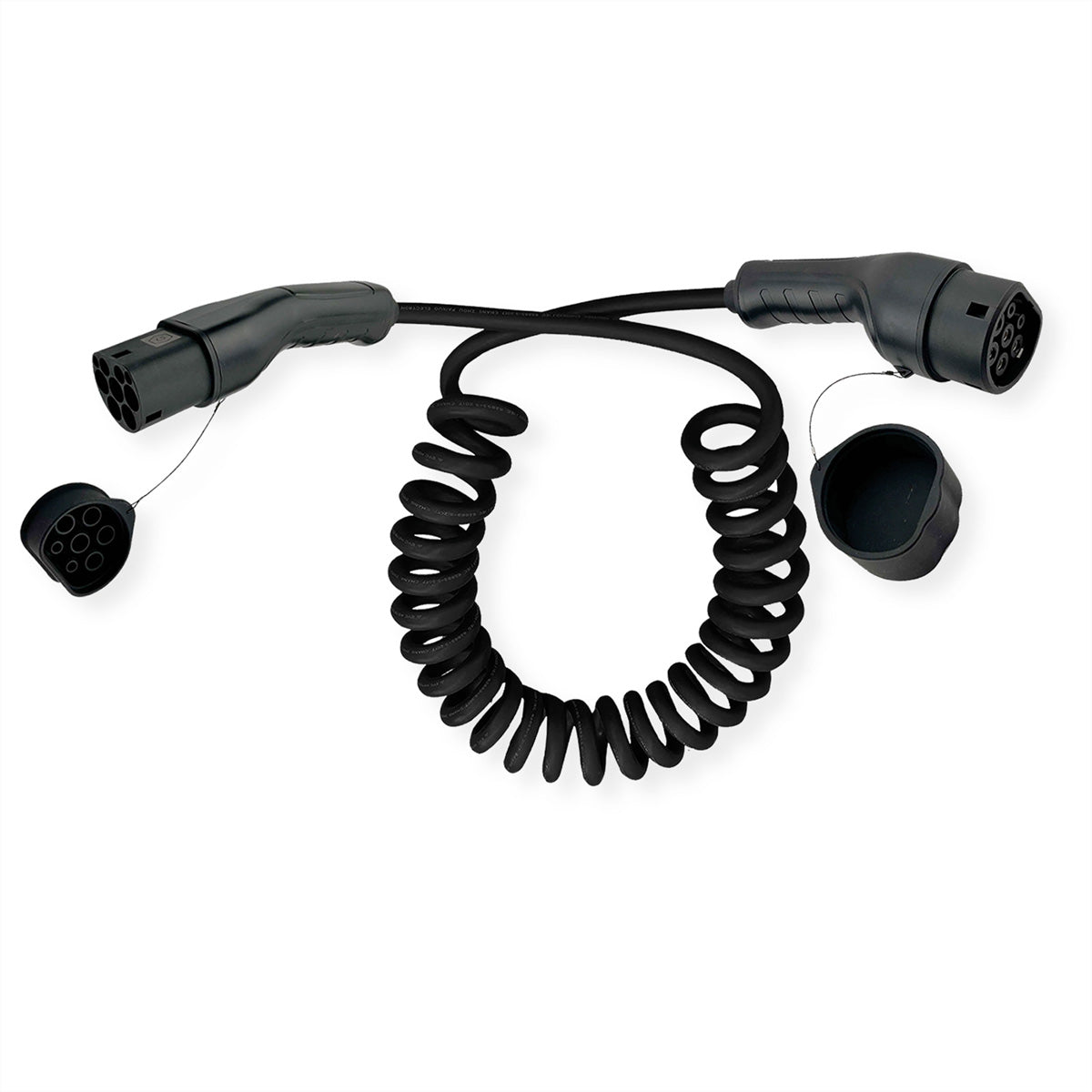ROLINE Typ 2 Stromkabel – Typ 2–Typ 2, 7,5 m, 22 kW/32 A, spiralförmig, IP65/IP54, schwarz