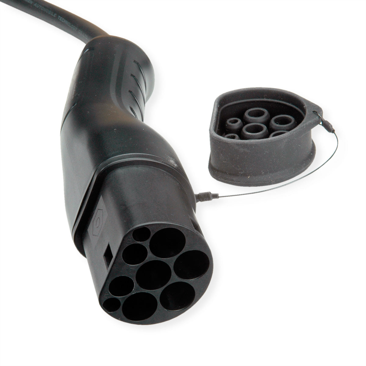 ROLINE Typ 2 Stromkabel – Typ 2–Typ 2, 7,5 m, 22 kW/32 A, spiralförmig, IP65/IP54, schwarz