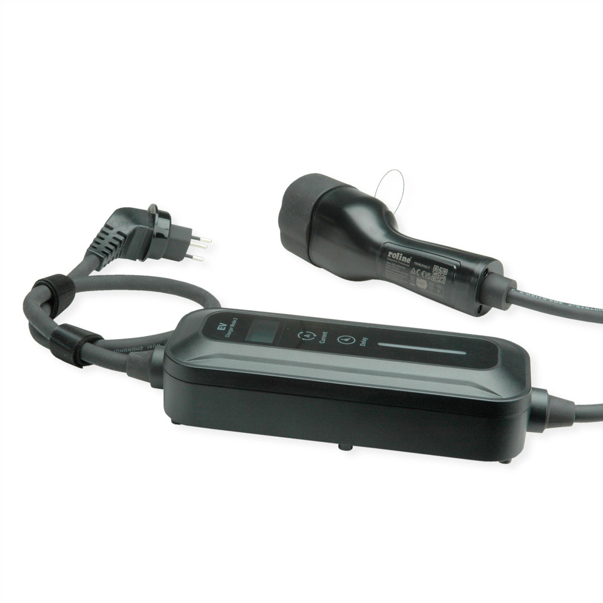 ROLINE Elektroauto-Ladekabel Stromkabel – T12 (Typ J)–Typ 2, 5 m, 250 V/10 A, IP54, Schwarz