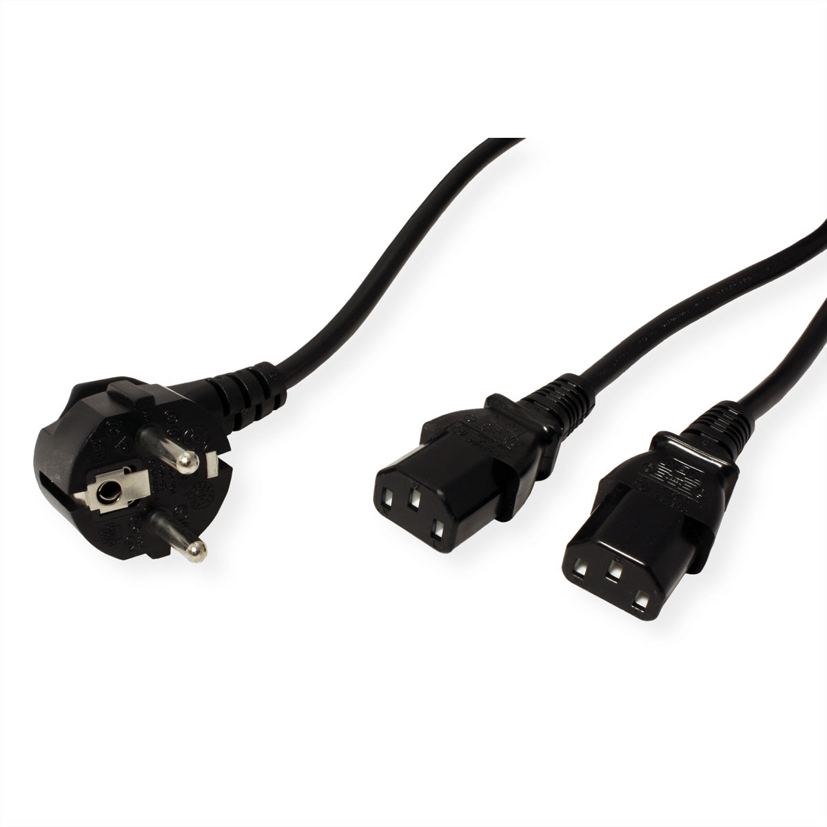 VALUE Netzkabel – Schuko (CEE 7/7) – 2× IEC C13, 2 m, 250 V/10 A, schwarz