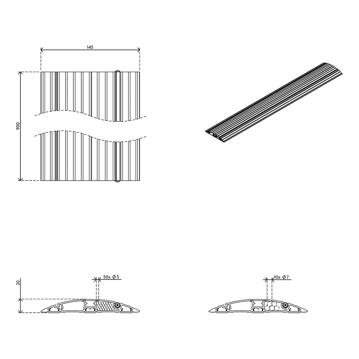 Dataflex Addit 412 Kabelbrücke – 0,9 m – Aussen 145×20 mm – Aluminium – Silber, 2 Kanäle