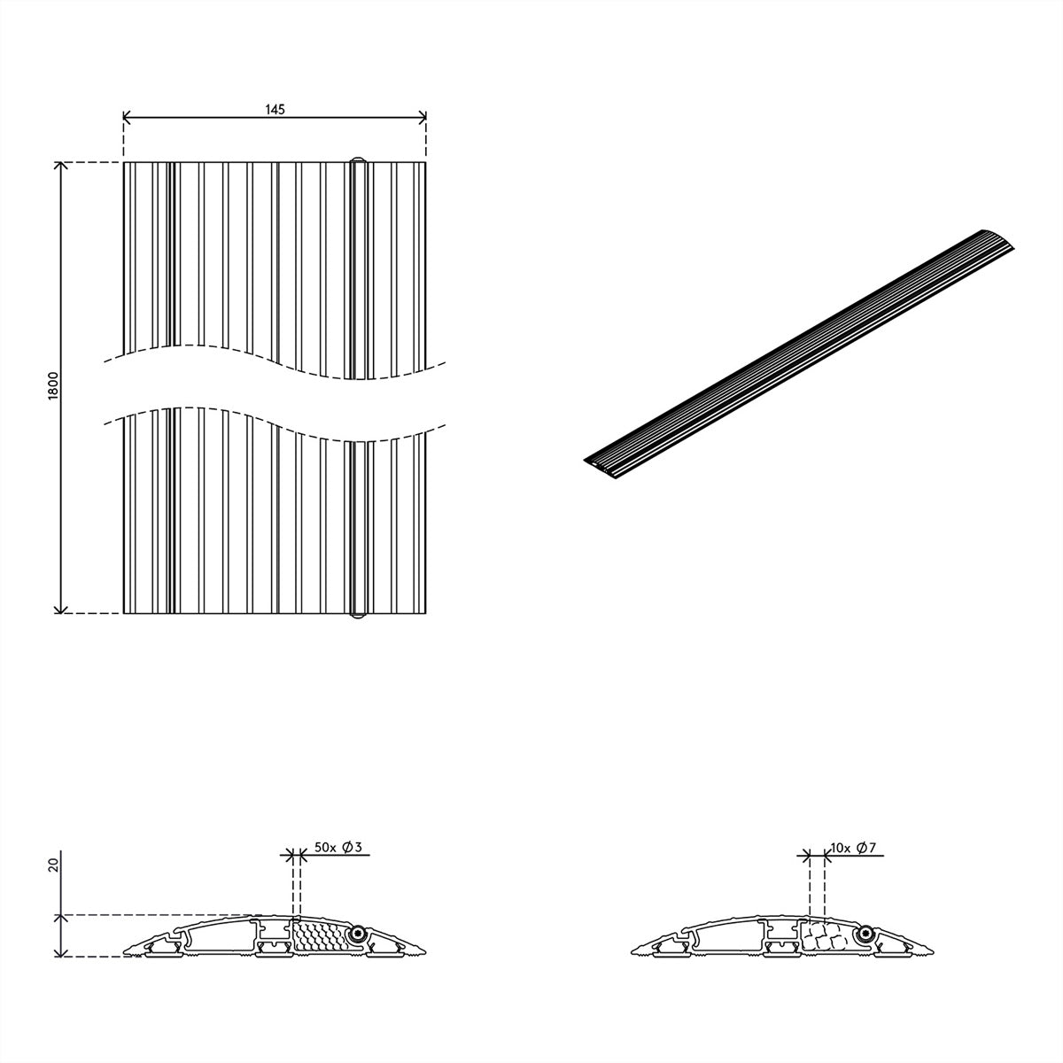 Dataflex Addit 432 Kabelbrücke – 1,8 m – Aussen 145 × 20 mm – Aluminium – Silber, Traglast 500 kg