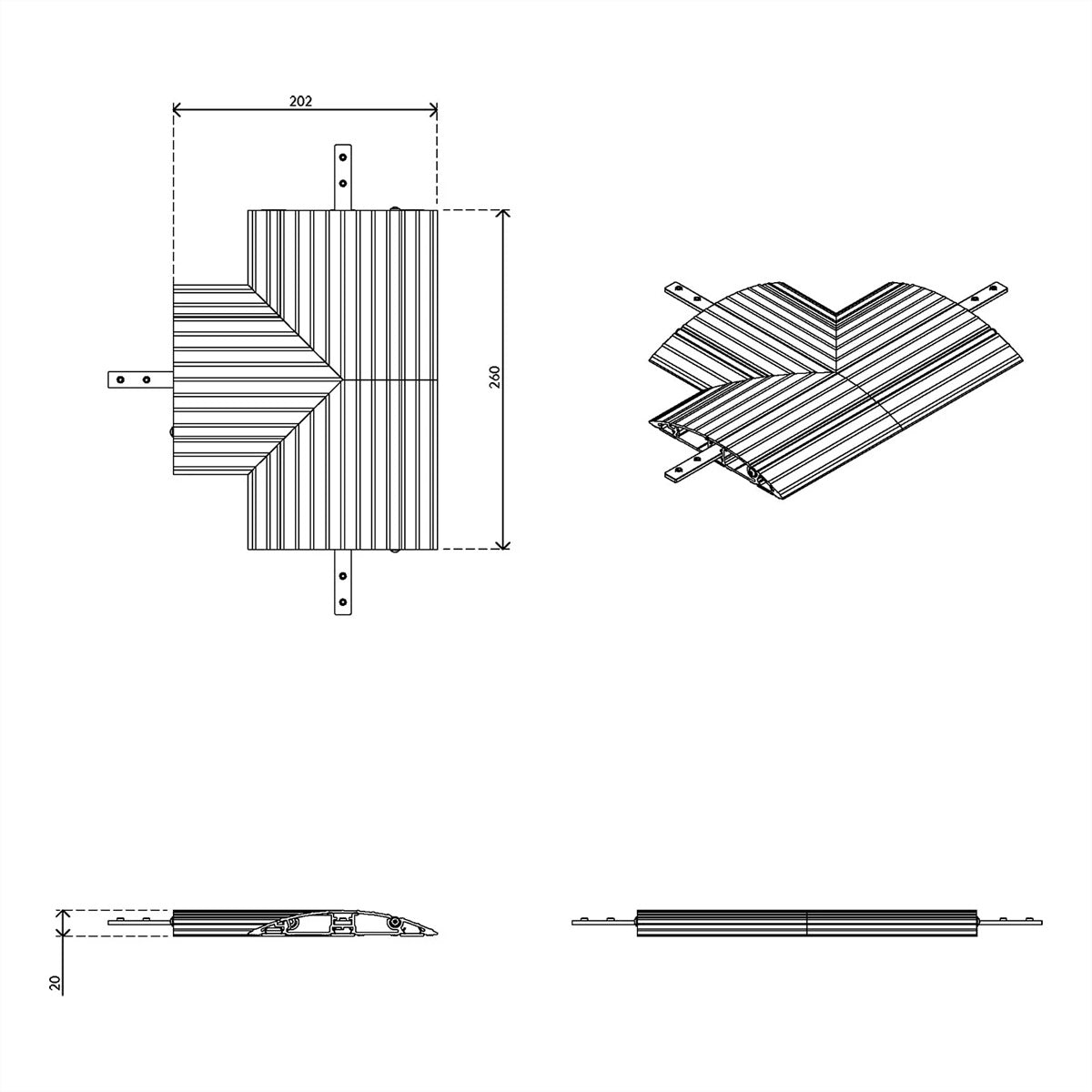 Dataflex Addit 462 – Kabelschutz T-Verbindung, Aluminium, 2 Kabelkanäle, 500 kg, Silber