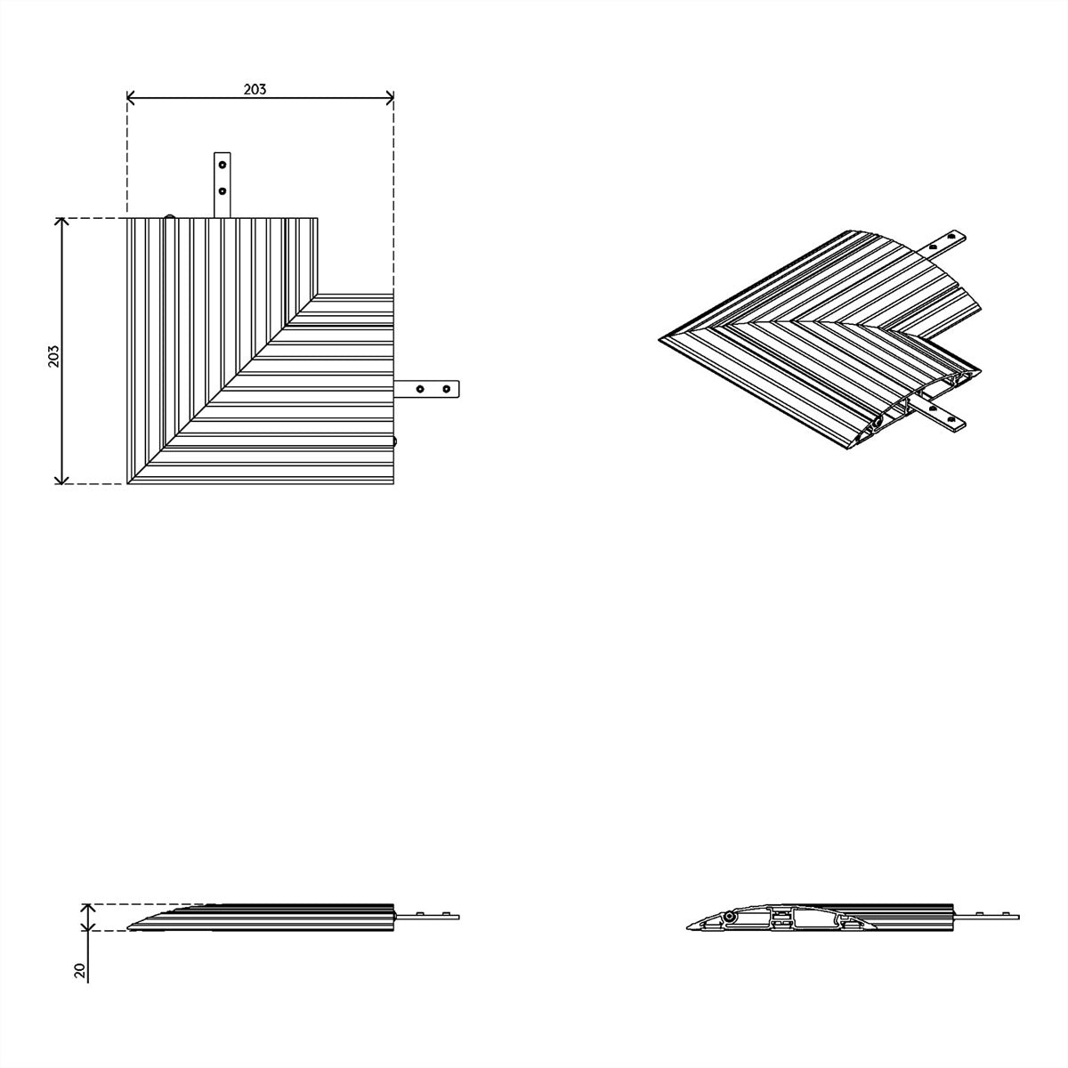 Dataflex Addit Eckverbindung – 203×203×20 mm – Aluminium – Silber