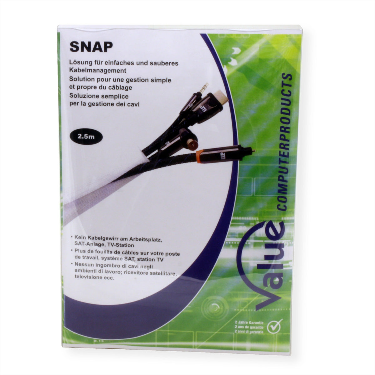 VALUE Kabelschlauch, Ø 25 mm × 2,5 m, selbsteinrollend – weiss