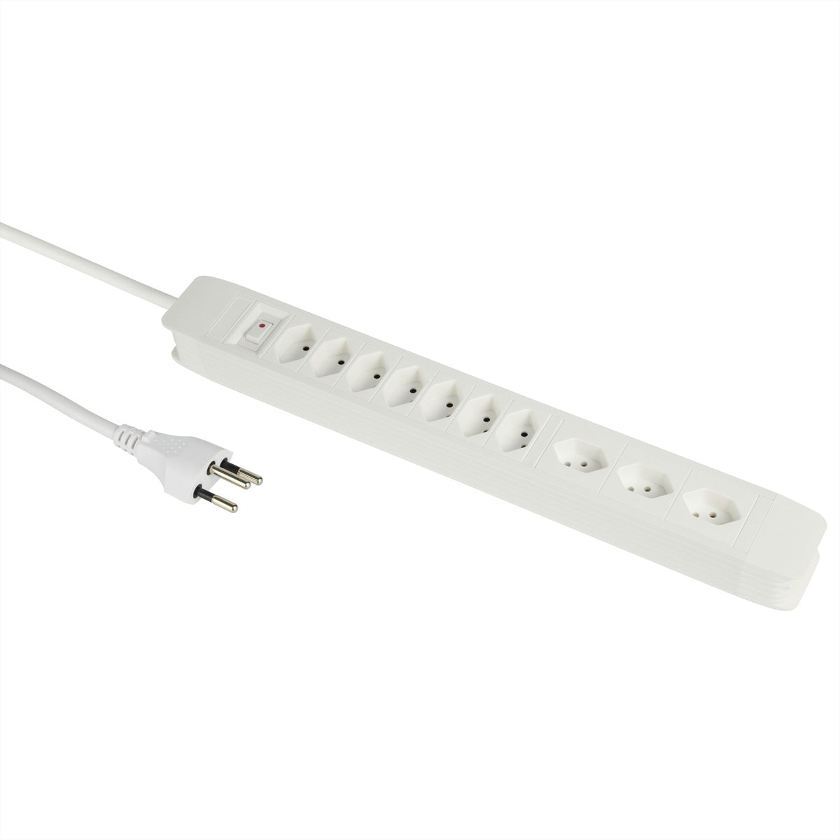 M. Schönenberger Schönenberger PRINCIPIO Steckdosenleiste, 10×T13, mit beleuchtetem Schalter, 2 m, Eingang T12, IP20 – weiss