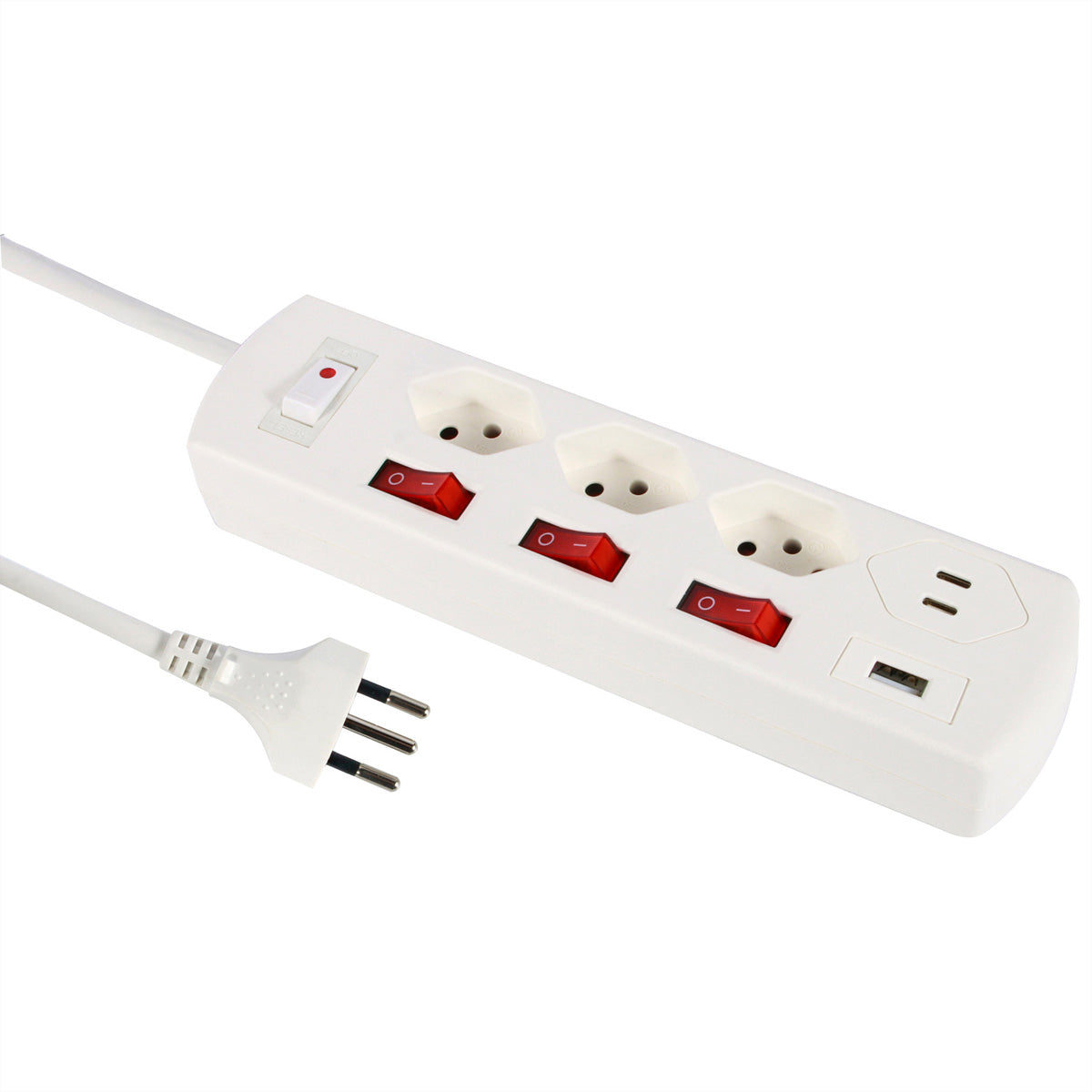 M. Schönenberger Schönenberger Fix-Line Steckdosenleiste T13×3 – USB‑C×2, USB‑A×1 – 2 m Kabel