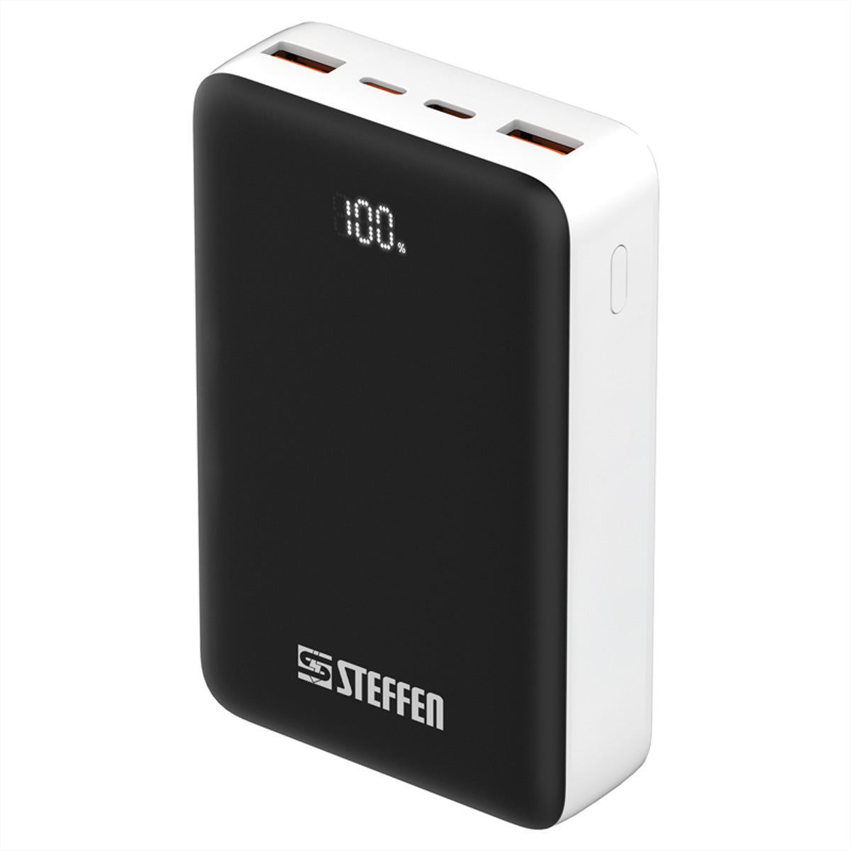 Steffen Powerbank 20'000 mAh – 65 W PD, 1× USB-C, 1× USB-A, schwarz/weiss