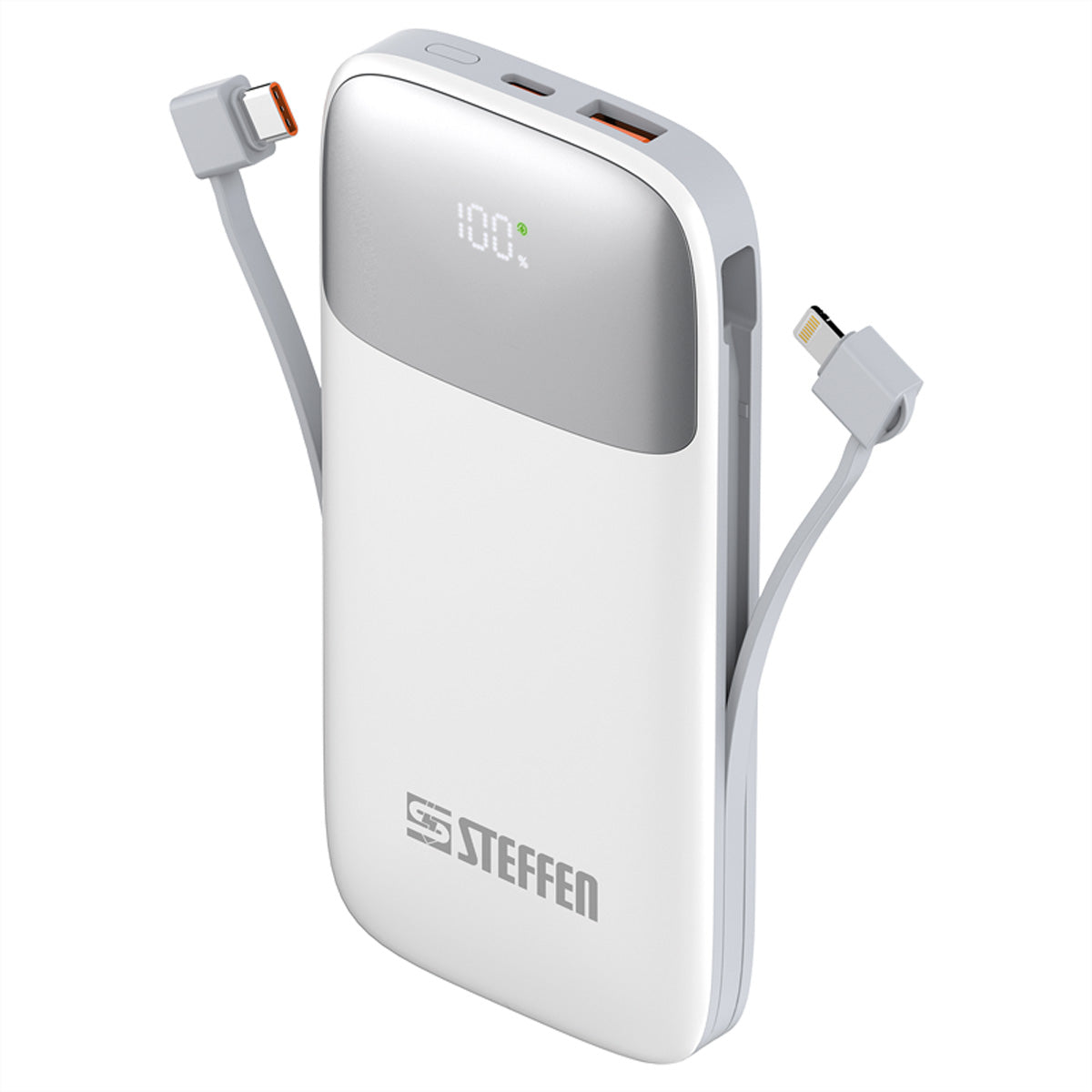 Steffen Powerbank 10'000 mAh – 20 W PD, 1× USB-C, 1× USB-A, weiss