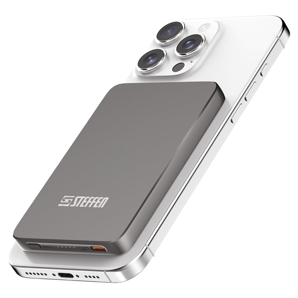 Steffen MagSafe Powerbank 5'000 mAh – 20 W PD, Qi2 15 W, 1× USB-C, Schwarz