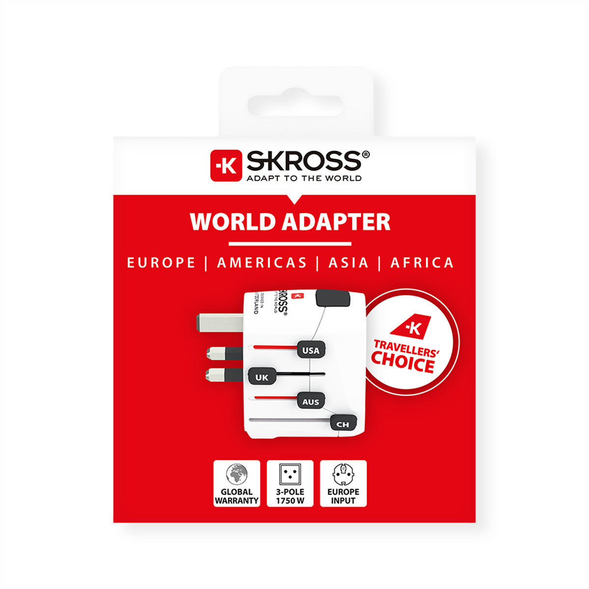 Skross Reiseadapter – von Typ C/E/F zu Typ B/G/I – geerdet – weiss