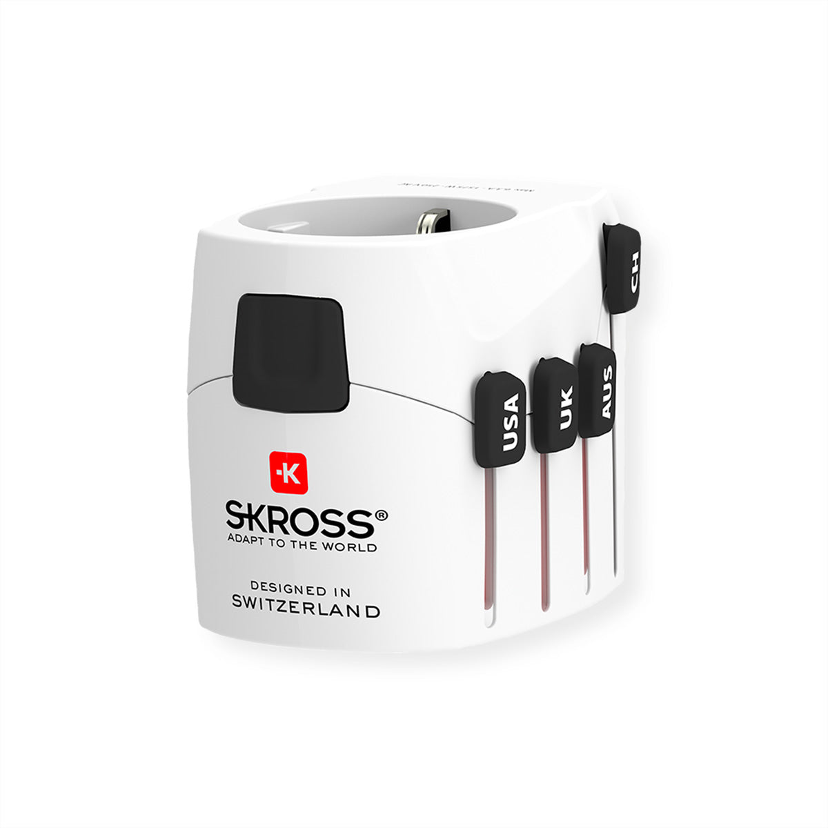 SKROSS – Reiseadapter PRO World & USB – von Typ A/B/C zu Typ I (Australien/China) – 1× USB-A, bis 1'750 W – weiss