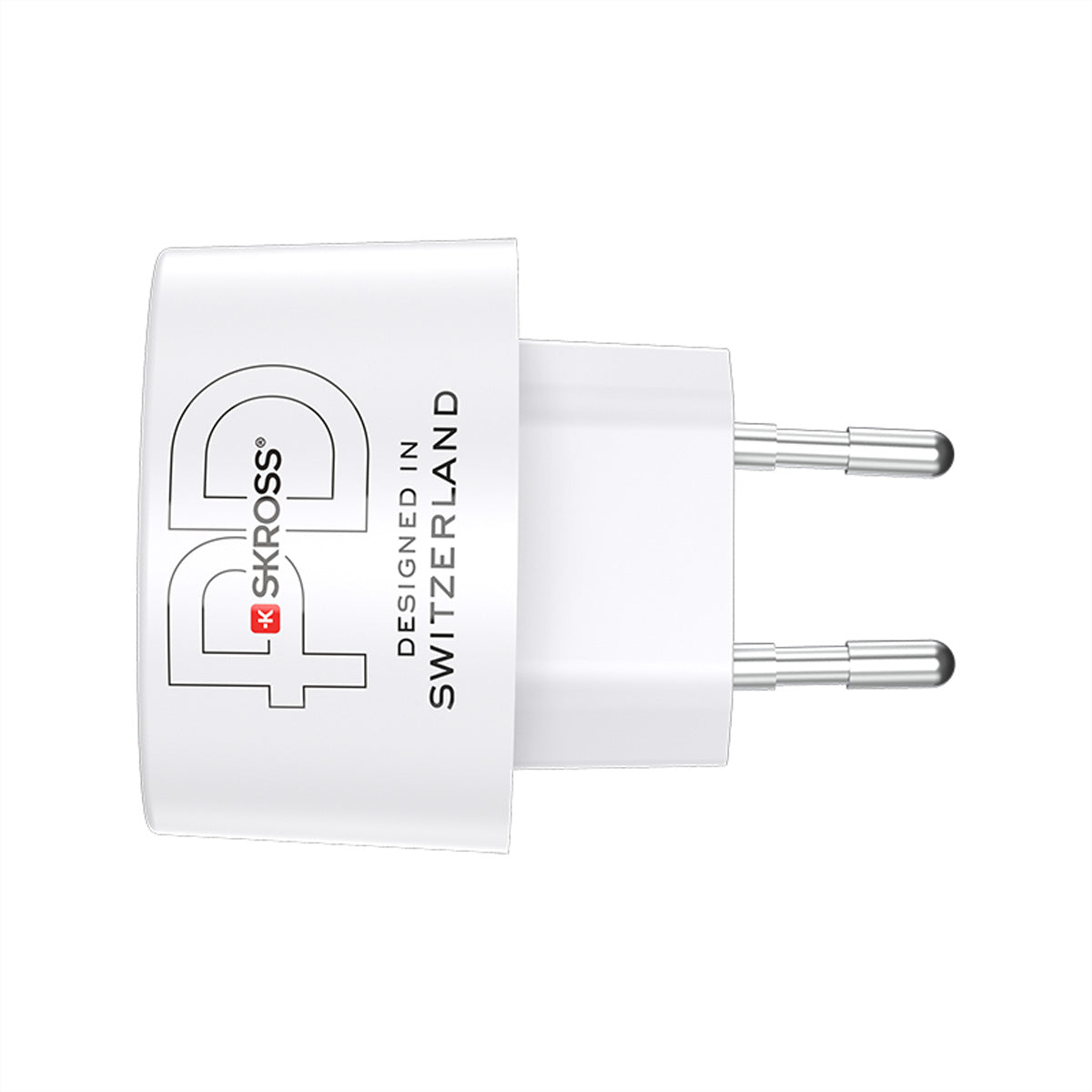 Skross Euro 65 W USB-Reiseadapter – USB-C×1, USB-A×1 – PD, GaN – Typ F (Schuko) – Weiss