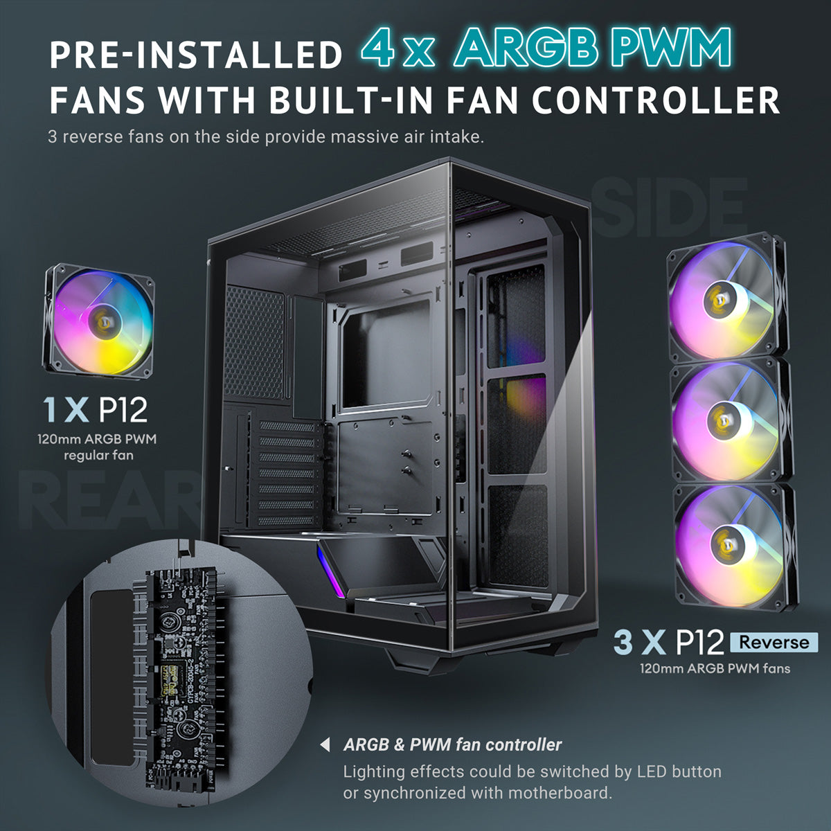 Antec Constellation C3 – PC-Gehäuse (Midi-Tower) – ATX, 4×ARGB-Lüfter, Type-C 3.2 Gen 2, Schwarz