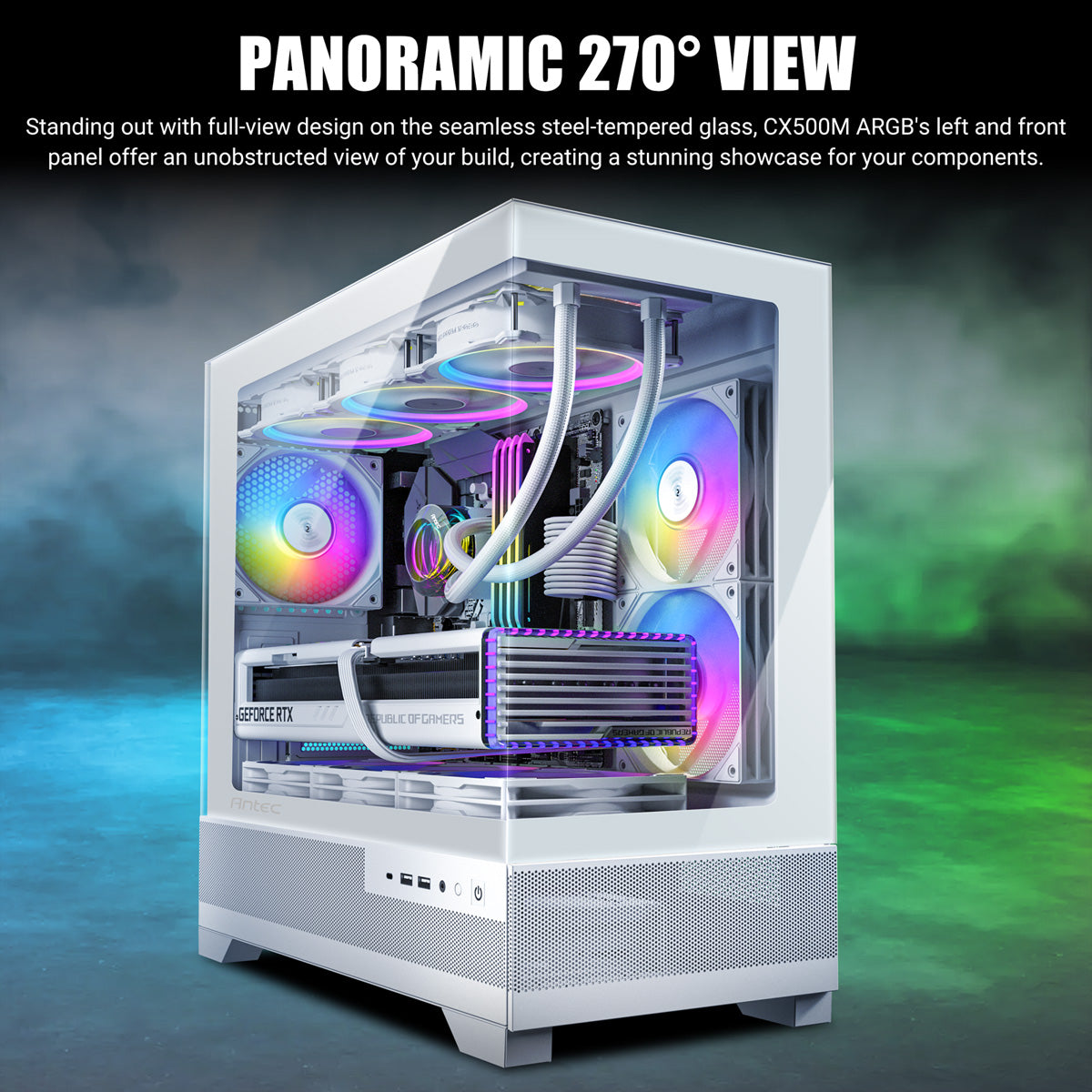 Antec CX500M ARGB Tower – Micro-ATX, gehärtetes Glas, 3x 120 mm ARGB Lüfter, USB-C 3,2 Gen 2