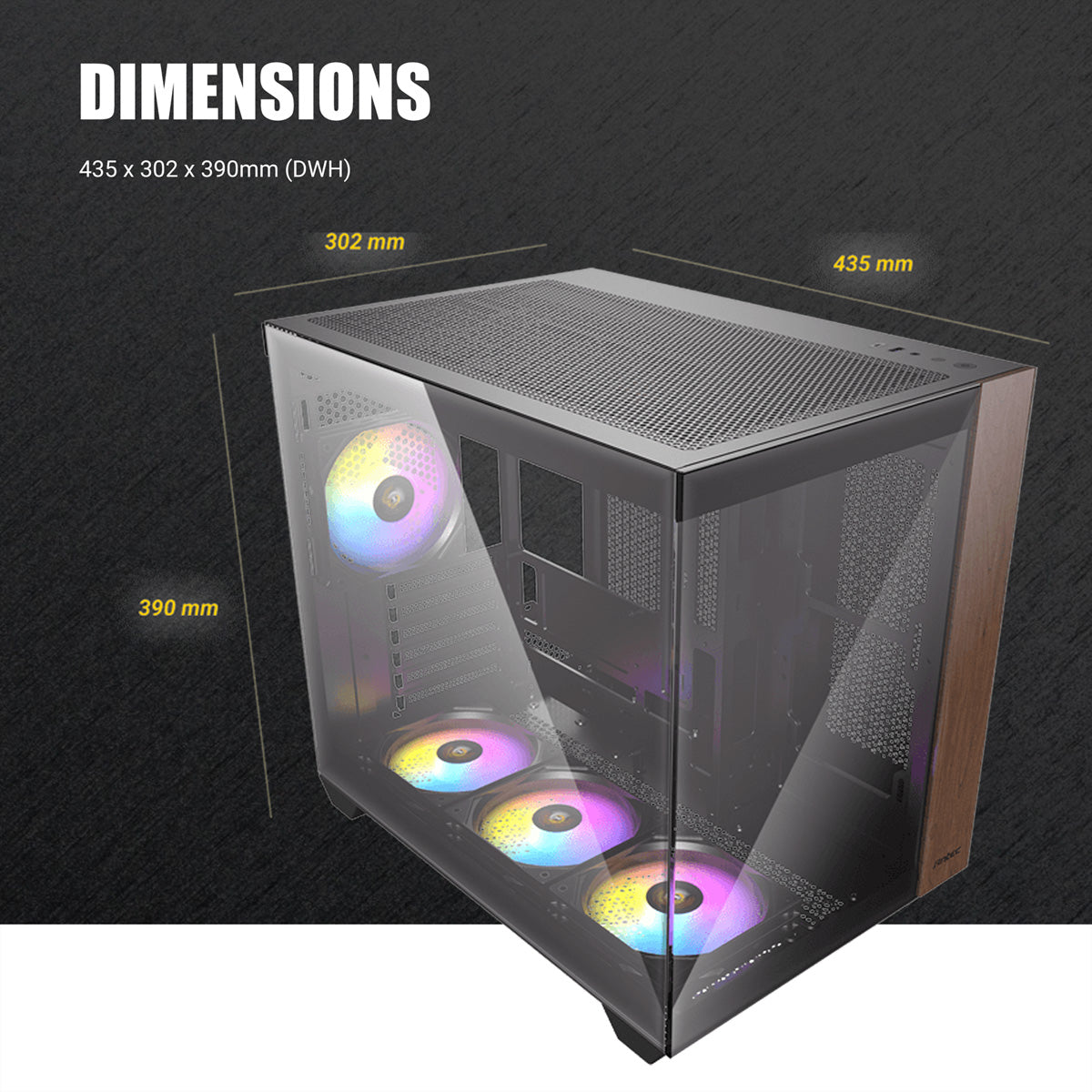 Antec CX800 – PC-Gehäuse – Midi Tower, ATX, Schwarz/Holz, Seitenfenster, 3×120 mm Lüfter, 2×3,5"+2×2,5"