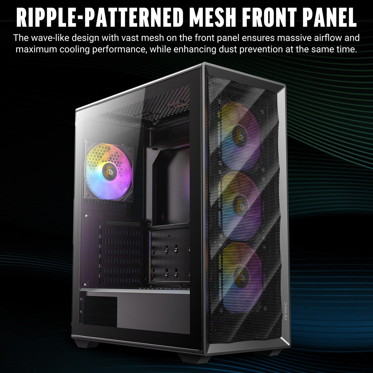 Antec AX85 – PC-Gehäuse – Midi Tower, für ATX, micro-ATX, Mini-ITX, 4×120 mm Lüfter, 360 mm Radiator, Schwarz
