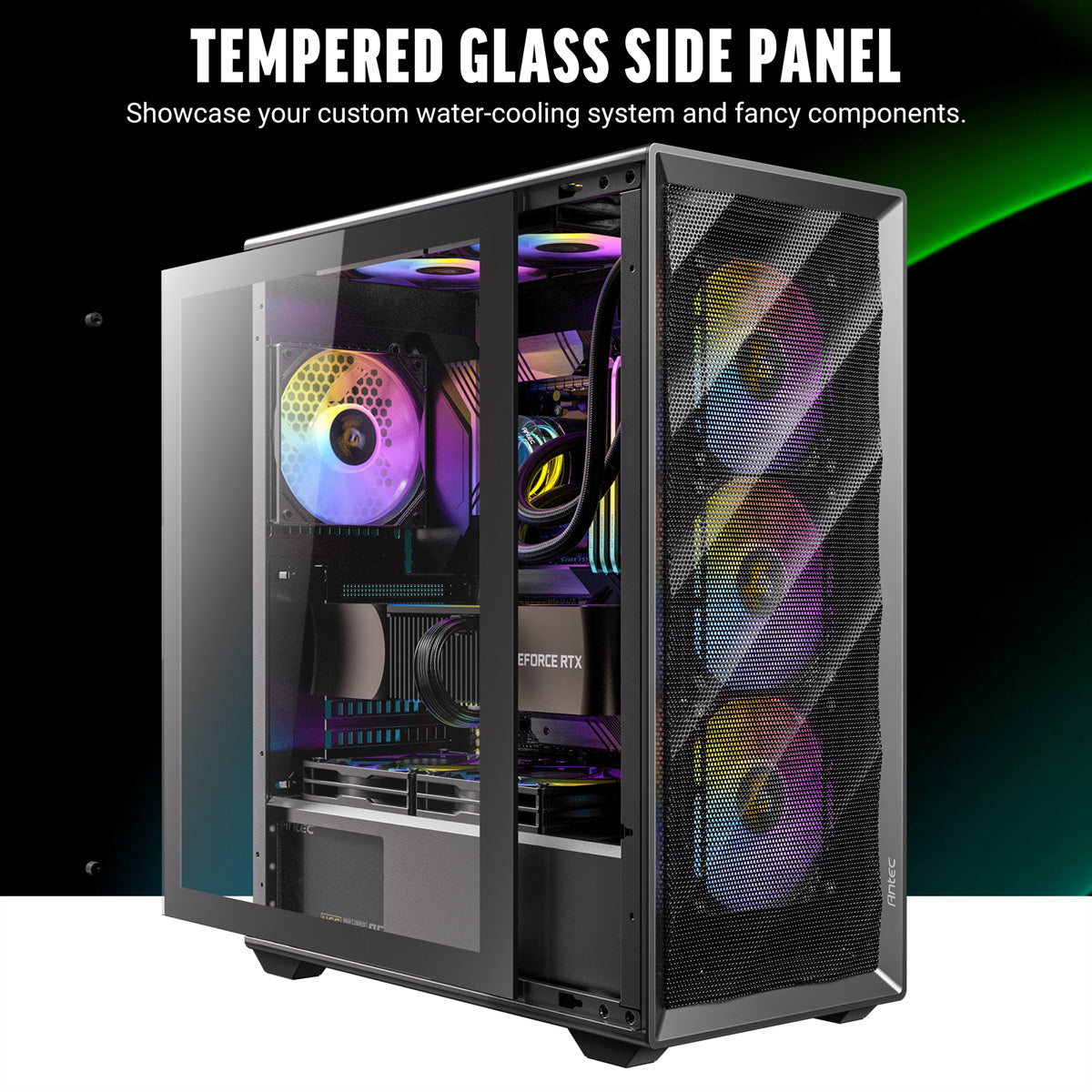 Antec AX85 – PC-Gehäuse – Midi Tower, für ATX, micro-ATX, Mini-ITX, 4×120 mm Lüfter, 360 mm Radiator, Schwarz