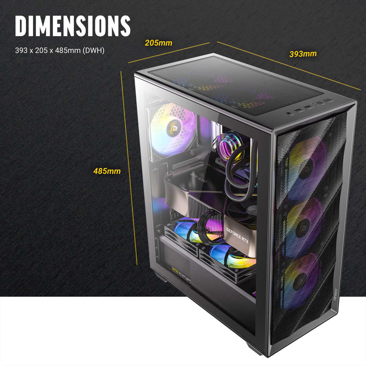 Antec AX85 – PC-Gehäuse – Midi Tower, für ATX, micro-ATX, Mini-ITX, 4×120 mm Lüfter, 360 mm Radiator, Schwarz