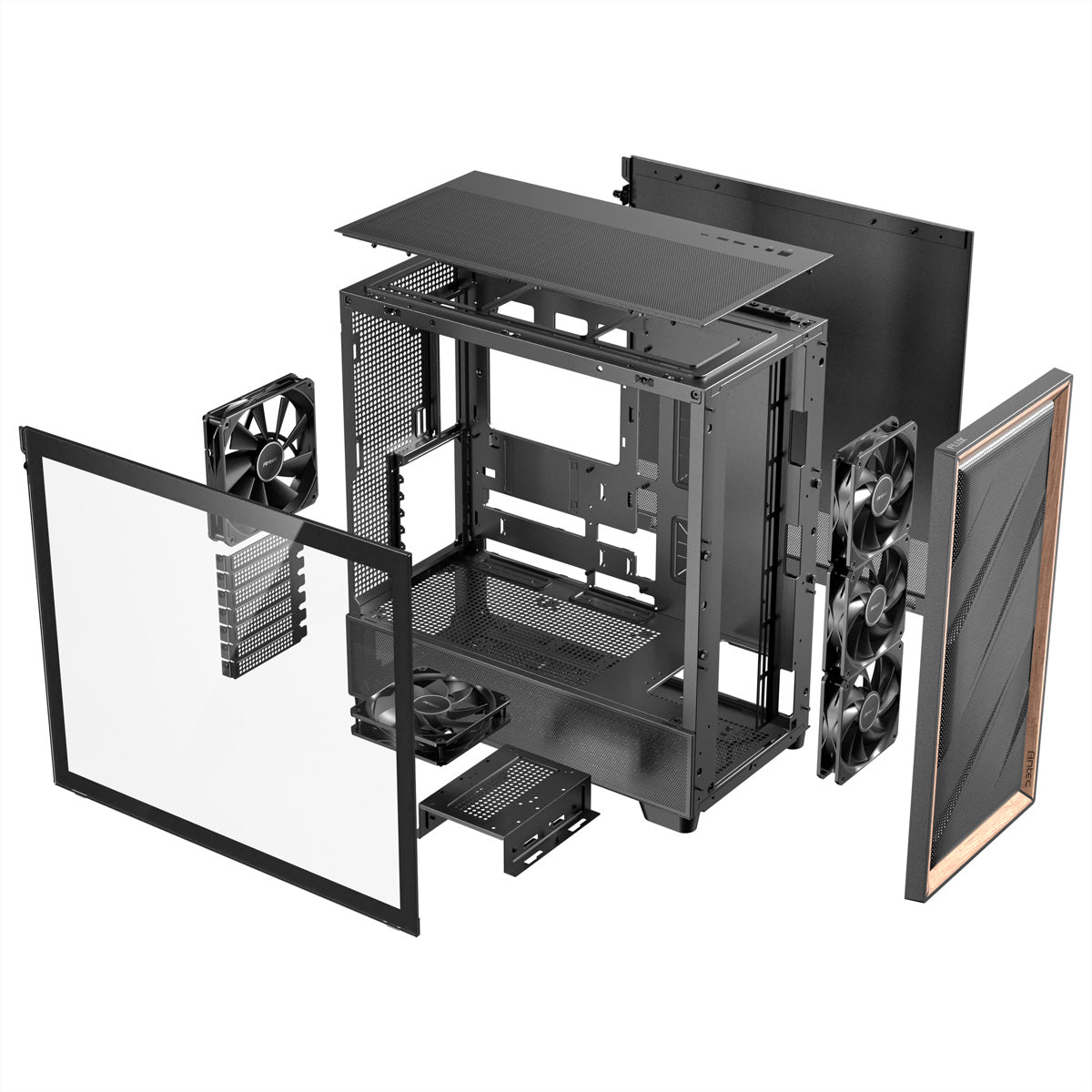 Antec FLUX – PC-Gehäuse – Midi-Tower ATX, Schwarz, Seitenfenster, 5× Lüfter, 360/420 mm Radiatorunterstützung