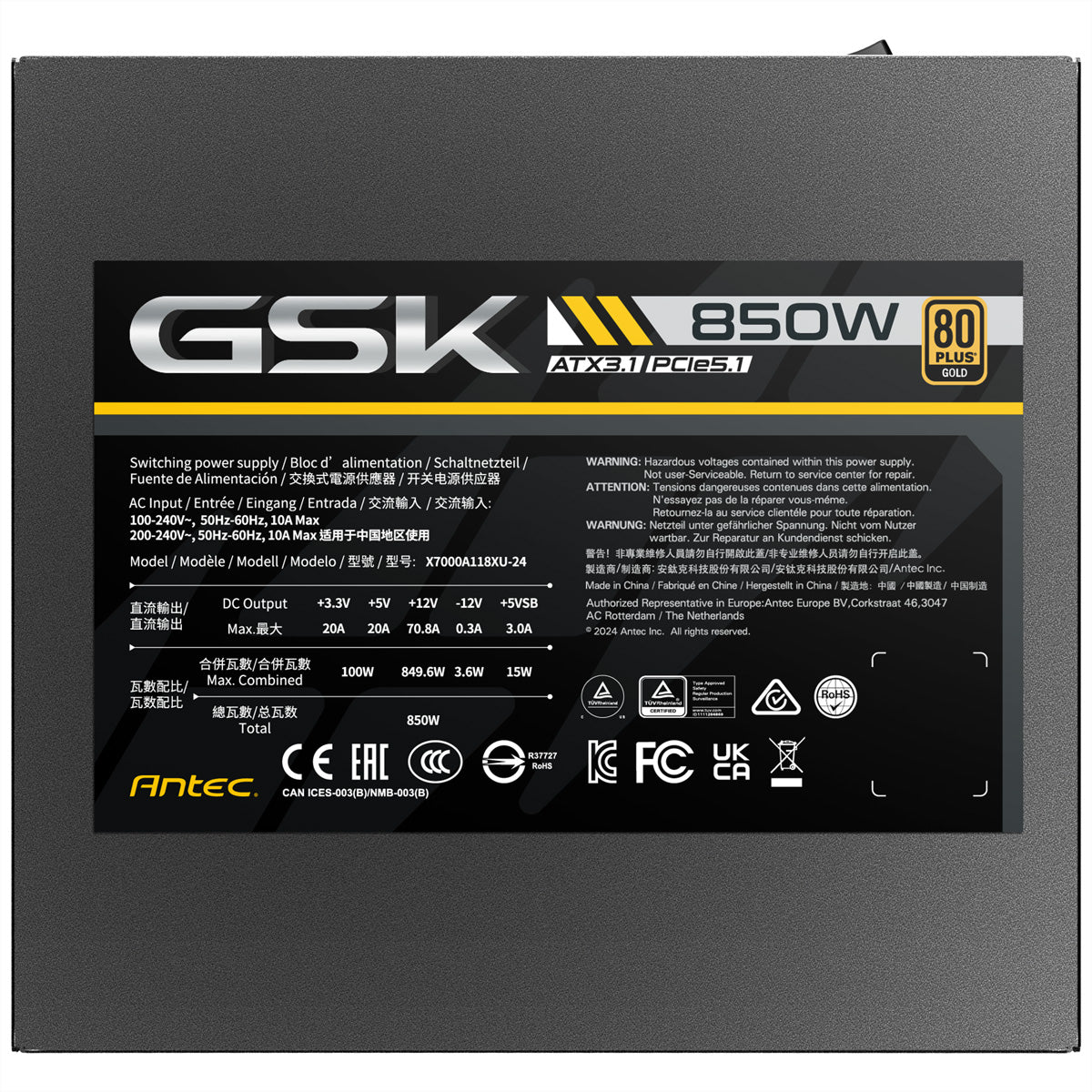 Antec GSK850 ATX-Netzteil 850 W 80 PLUS Gold – vollmodular, ATX 3.1, 12VHPWR