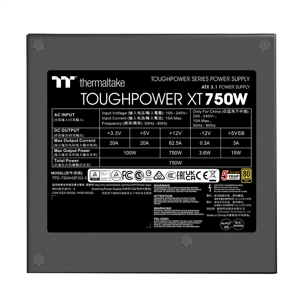 Thermaltake technology Thermaltake Toughpower XT ATX-Netzteil 750 W 80 PLUS Gold – vollmodular, ATX 3,1 – PCIe 5,1