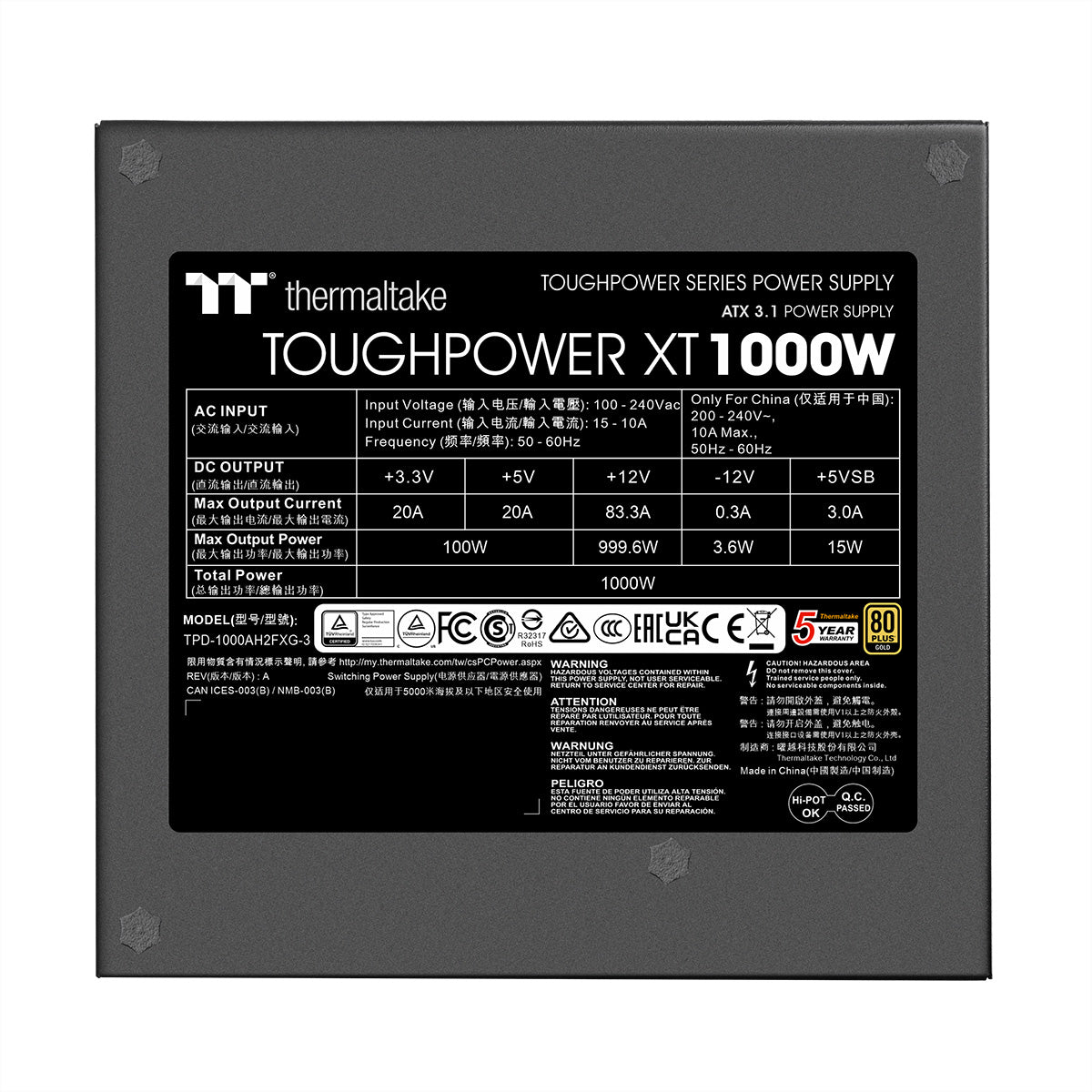 Thermaltake technology Thermaltake Toughpower XT ATX-Netzteil 1000 W 80 PLUS Gold – vollmodular, ATX 3.1, 12VHPWR