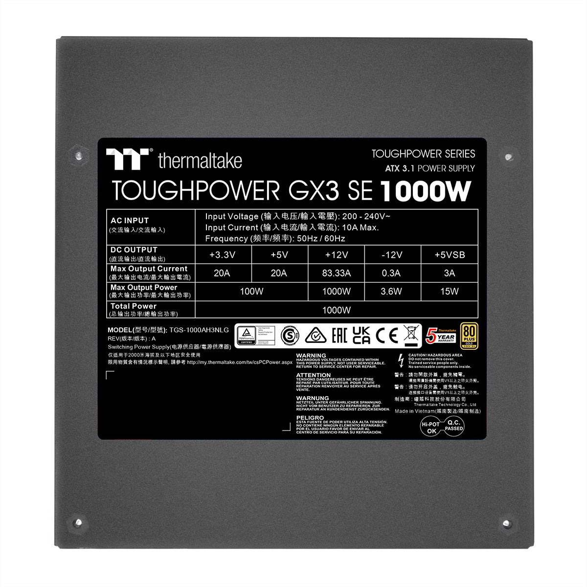 Thermaltake Toughpower GX3 SE ATX-Netzteil 1000 W 80 PLUS Gold – Nicht-modular, ATX 3.1, 12VHPWR