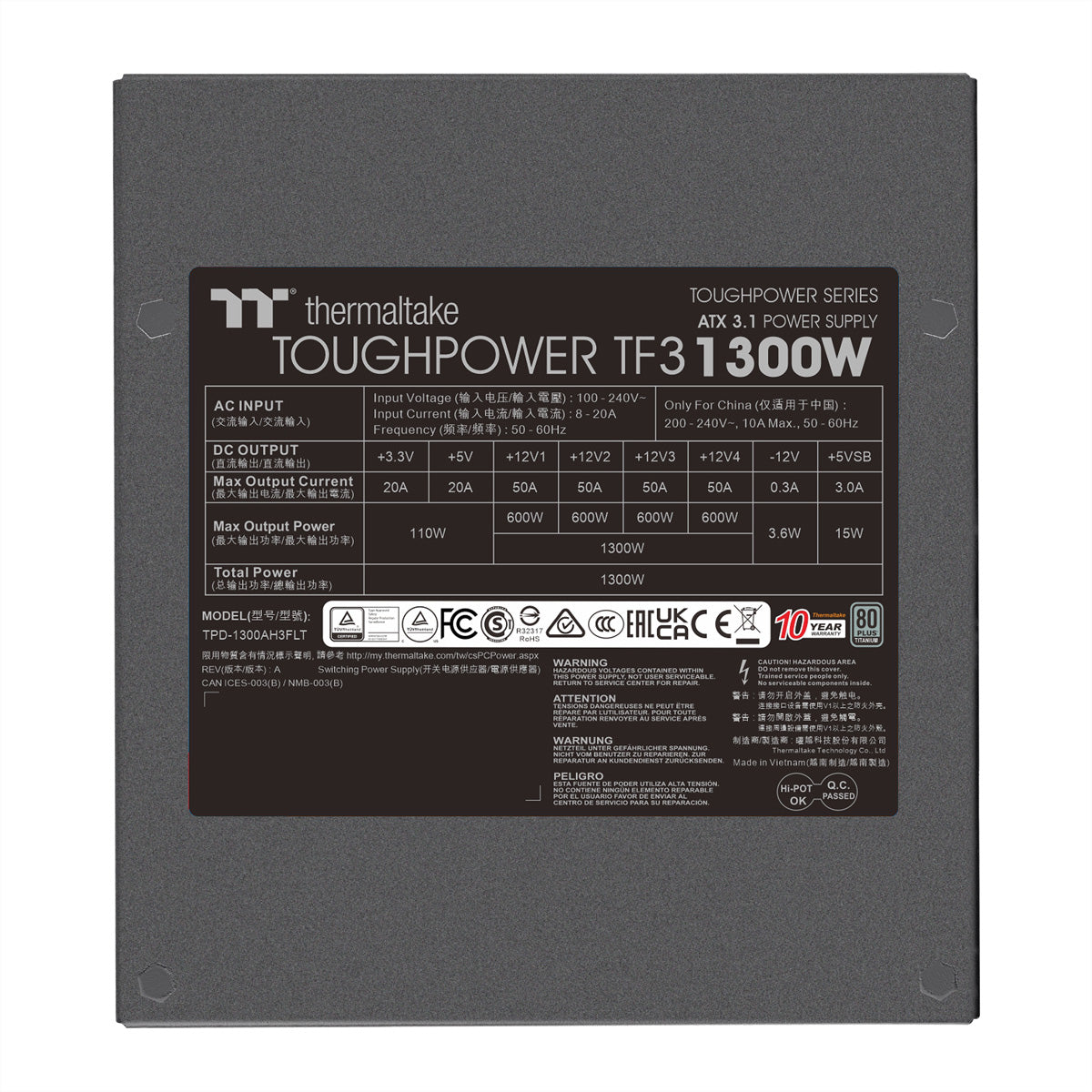 Thermaltake Toughpower TF3 1300 W ATX Netzteil 80 PLUS Titanium – Vollmodular, ATX 3.1, 12VHPWR×2 – PCIe 6+2-Pin