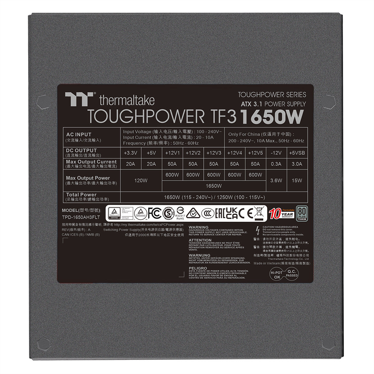Thermaltake Toughpower TF3 ATX Netzteil 1650 W 80 PLUS Titanium – vollmodular, ATX 3.1, 12VHPWR×2