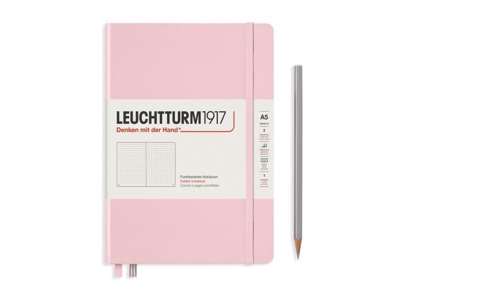 Leuchtturm Notizbuch – A5 – punktiert 5 mm – 249 Seiten – 80 g/m² – Hardcover, Gummiband, Stiftschlaufe, rosa