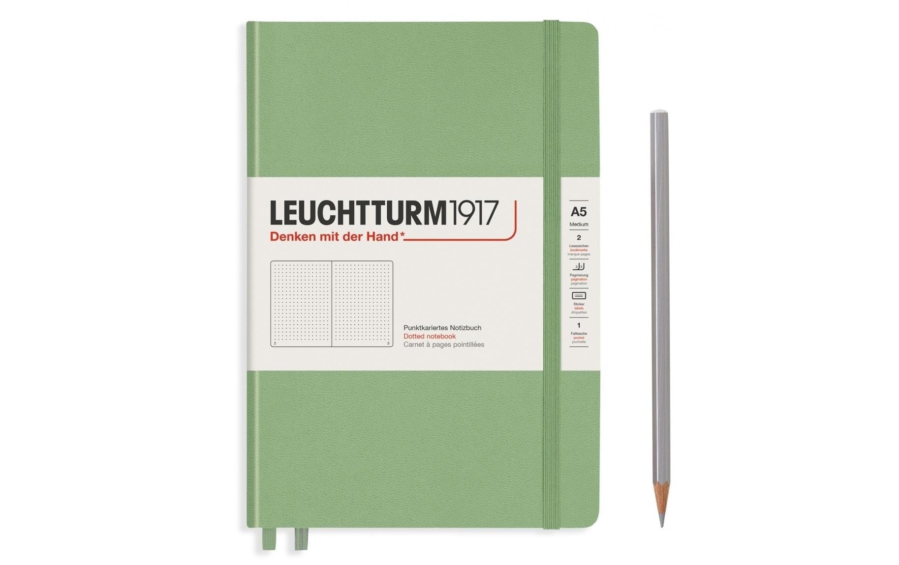 Leuchtturm Notizbuch – A5 – punktiert 5 mm – 249 Seiten – 80 g/m² – Hardcover, Gummiband, Stiftschlaufe