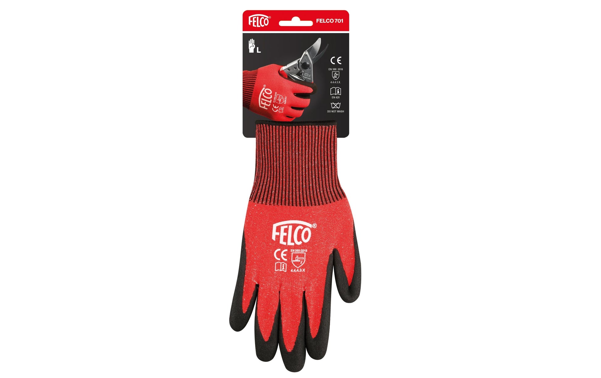 Felco Arbeitshandschuhe FELCO 701 – XL, 1 Stück – Polyester, Schwarz/Rot