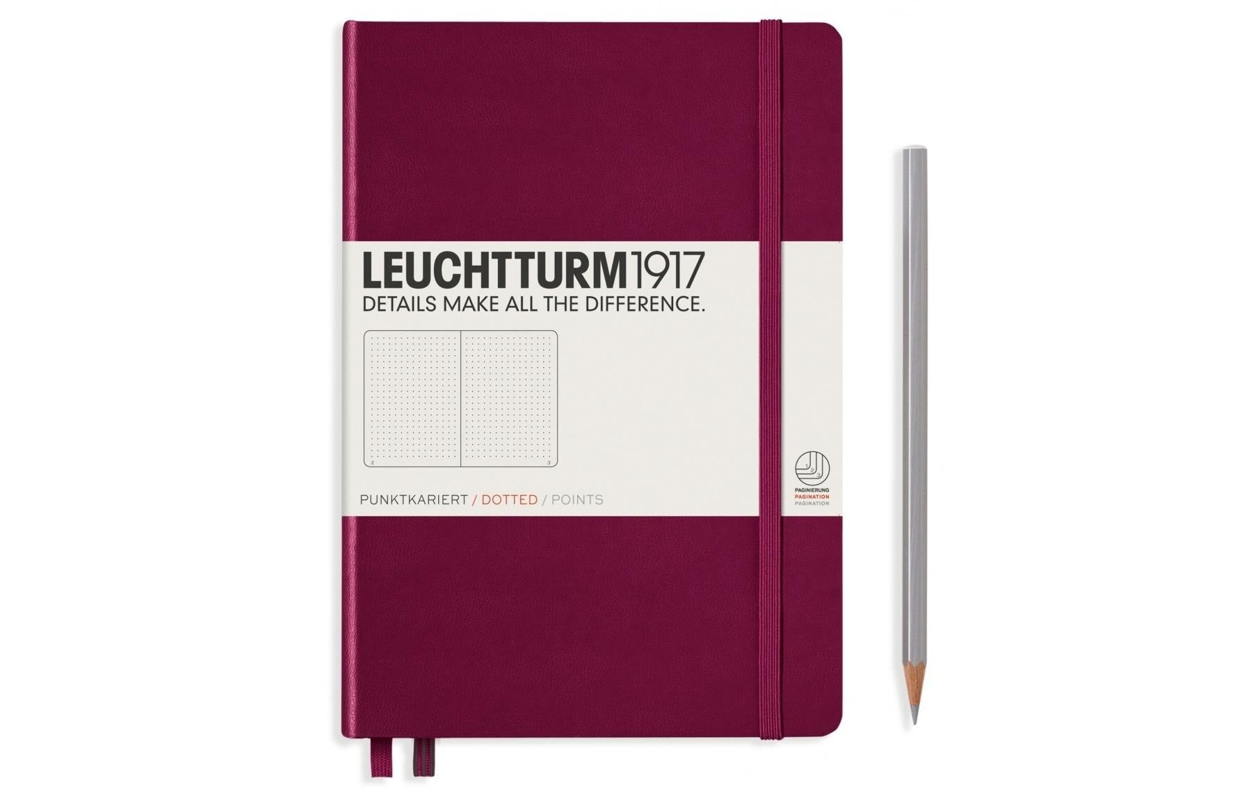 Leuchtturm Notizbuch – A5 – 249 Seiten – 80 g/m² – Hardcover, Gummiband, Stiftschlaufe, rotviolett