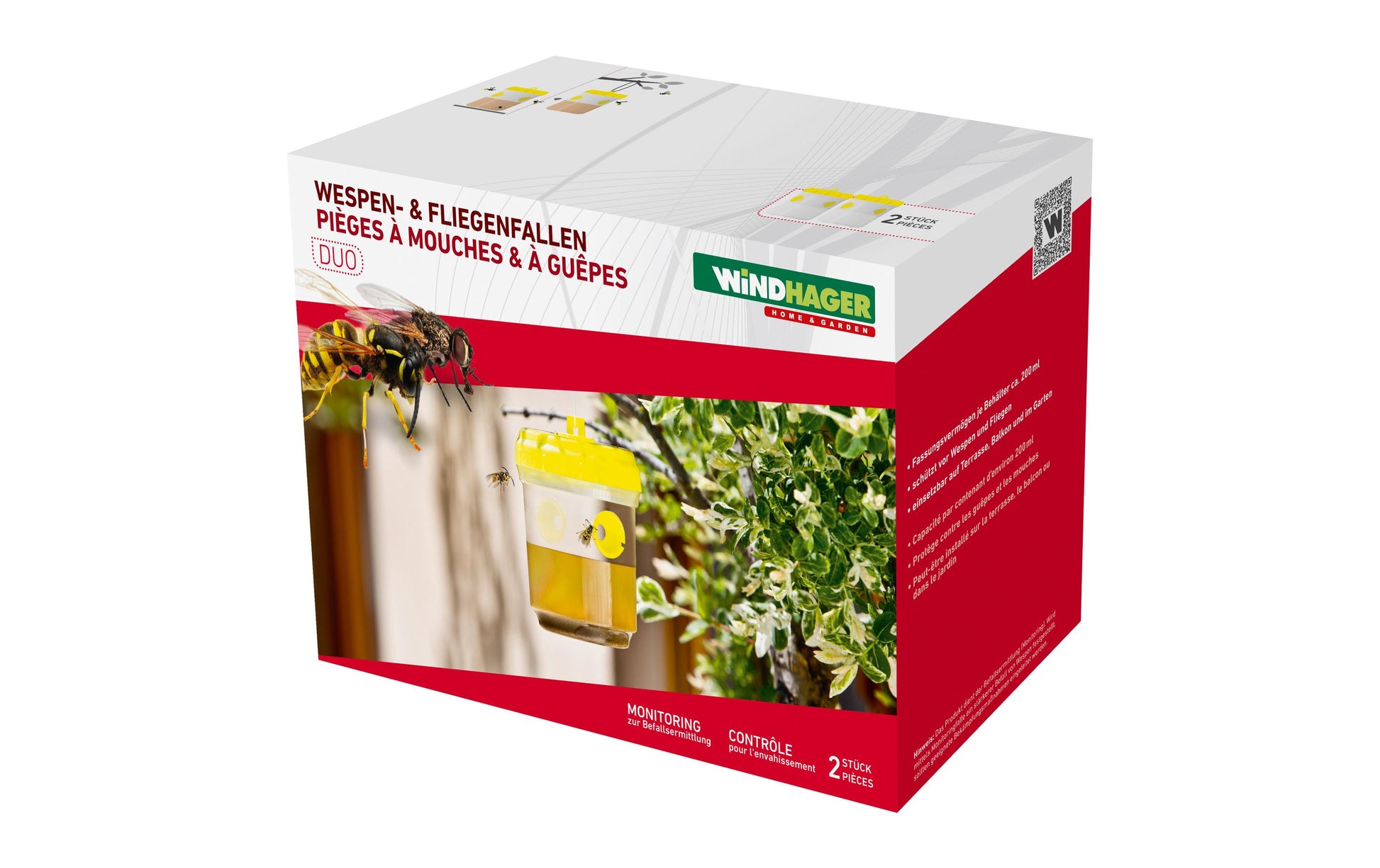 Windhager Insektenfalle – 9 × 13 cm – transparent, gelb – für Wespen – 2 Stk.