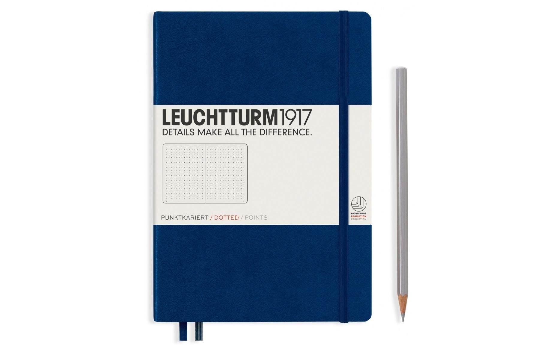 Leuchtturm Notizbuch – A5 – 249 Seiten – 80 g/m² – Hardcover, Gummiband, Stiftschlaufe – Marineblau
