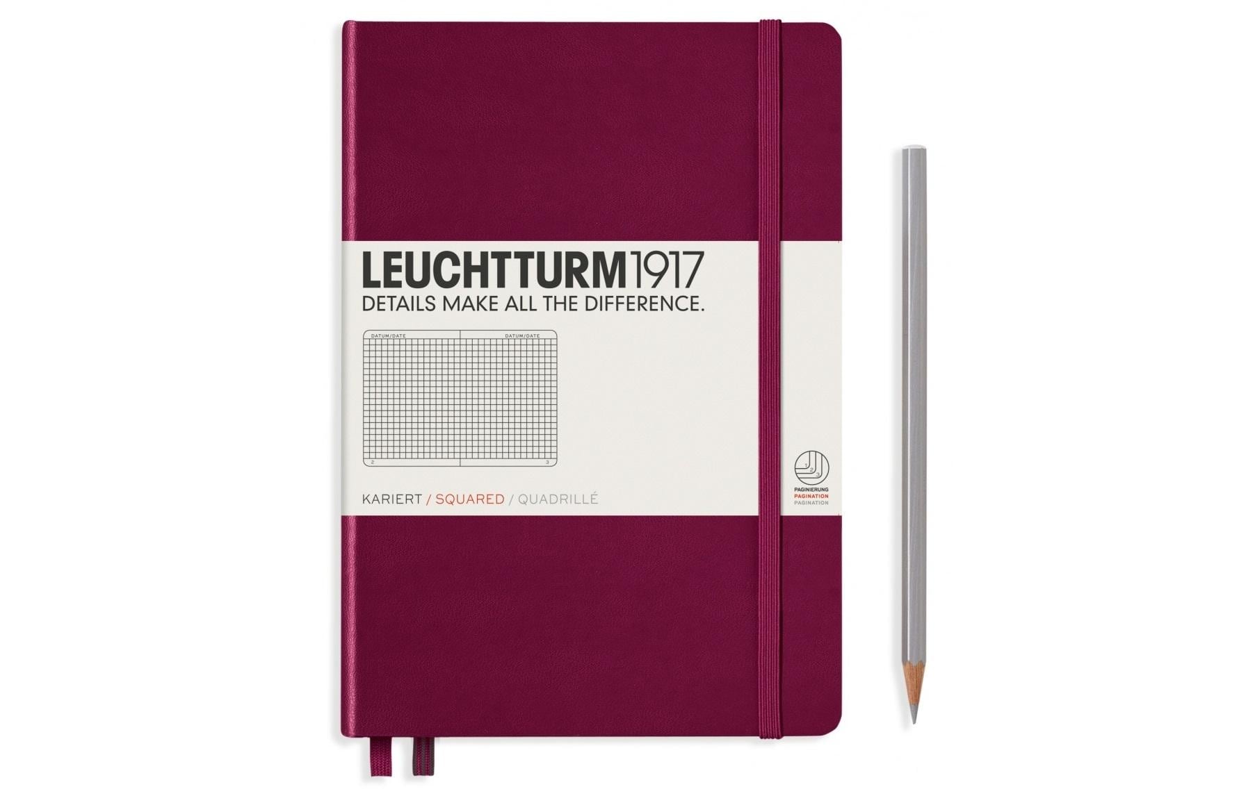 Leuchtturm Notizbuch – A5 – 249 Seiten – 80 g/m² – Hardcover, Gummiband, Stiftschlaufe – Port Red