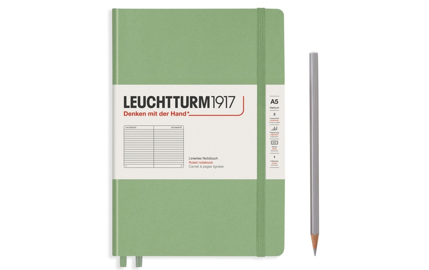 Leuchtturm Notizbuch – A5 – 249 Seiten – 80 g/m² – Hardcover, Gummiband, Stiftschlaufe – Hellgrün