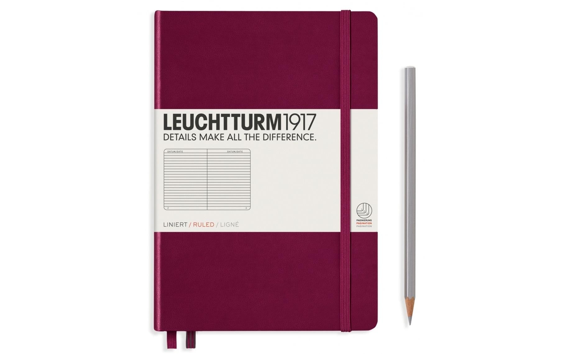 Leuchtturm Notizbuch – A5 – 249 Seiten – 80 g/m² – Hardcover, Gummiband, Stiftschlaufe, Rotviolett