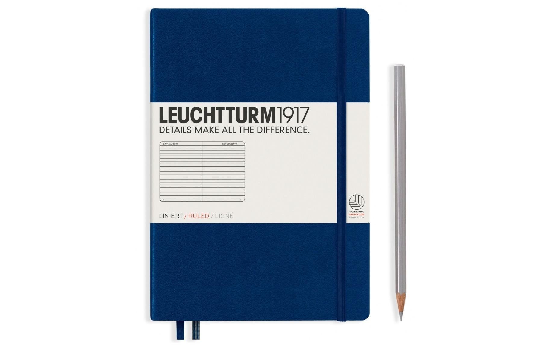 Leuchtturm Notizbuch – A5 – 249 Seiten – 80 g/m² – Hardcover, Gummiband, Stiftschlaufe, Marineblau