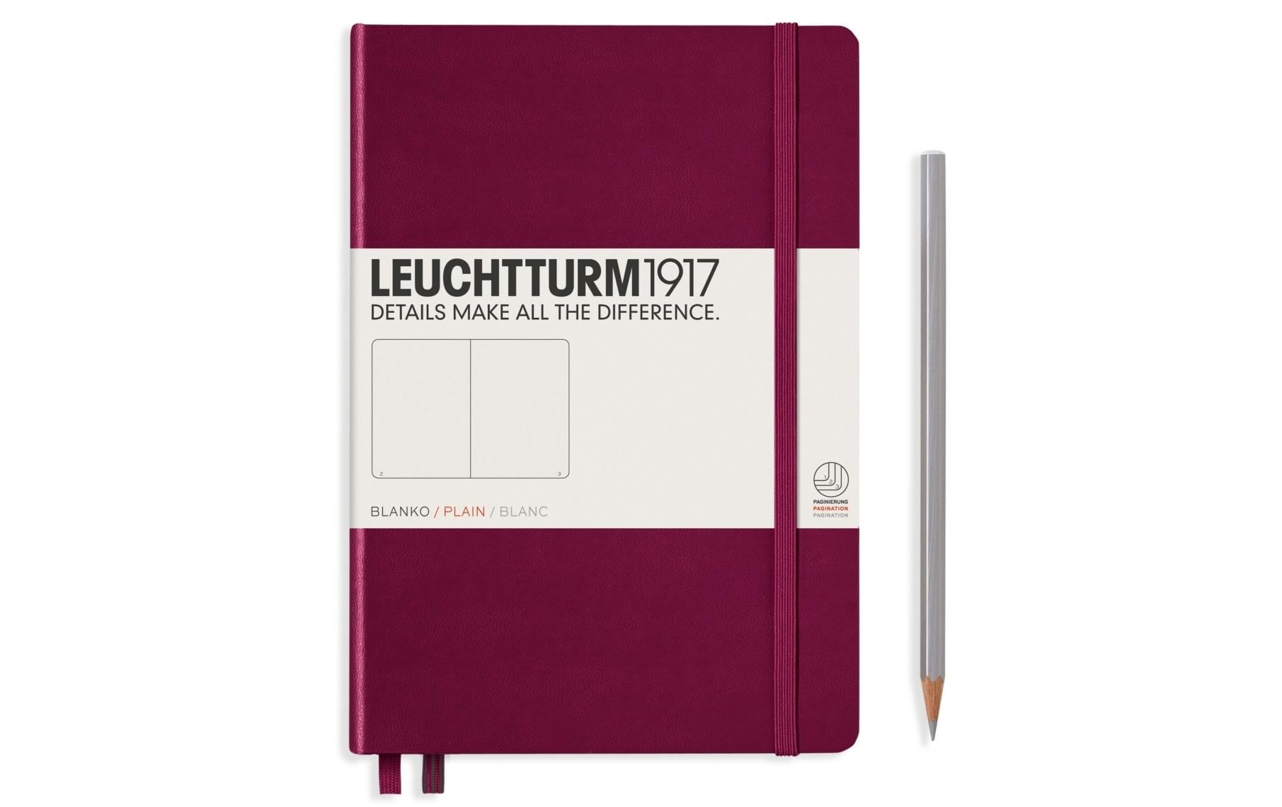 Leuchtturm Notizbuch – A5 – blanko – 249 Seiten – 80 g/m² – Hardcover, Gummiband, Stiftschlaufe – rotviolett