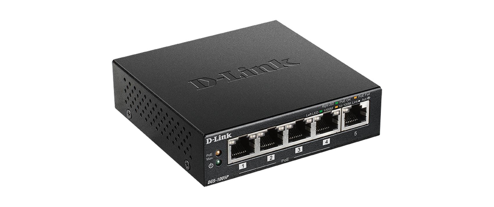 D-Link DGS-1005P/E – Switch – 5×GbE, PoE+ 60 W