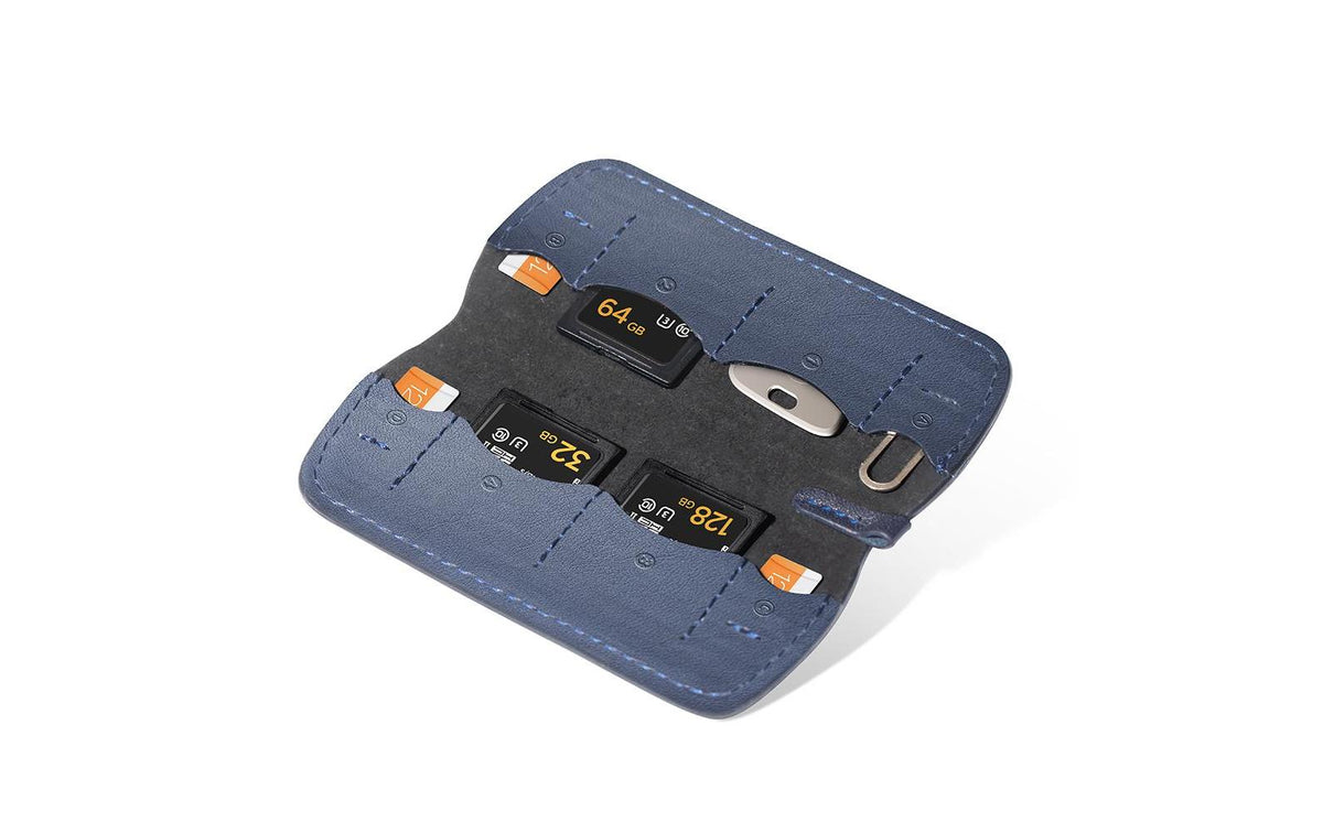 PGYTECH P-CB-036 Speicherkartenetui – Leder, Mikrofaser – für 7 Karten – Blau