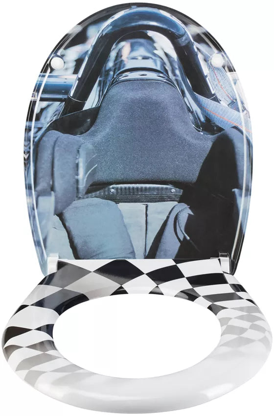 Diaqua Nice Racing – WC-Sitz – Duroplast, grau, schwarz, mit Absenkautomatik, 37,5 × 46 cm