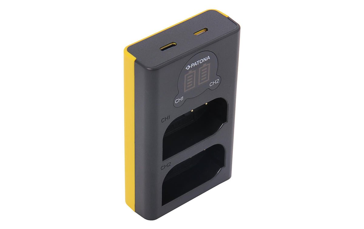 PATONA DMW-BLK22 Dual-USB Akkulader – für Panasonic DMW-BLK22, DC-S5, G9 und weitere – 2-fach, USB, Schwarz