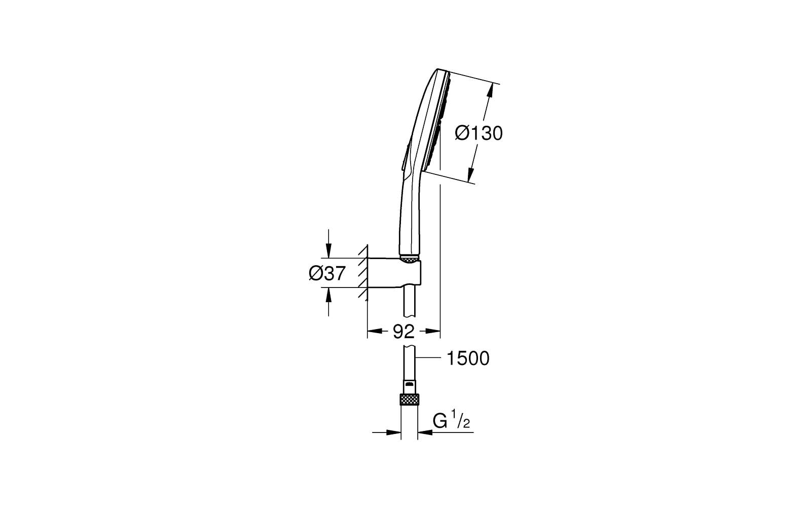 GROHE Handbrause Rainshower 130 – 150 cm Schlauch, Messing/Chrom/Silikon, Wandmontiert, Chrom/Weiss